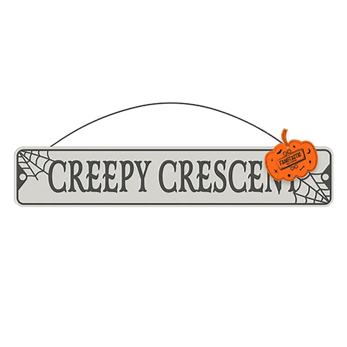White Creepy Crescent Halloween Metal Street Sign Plaque Hanging Decoration 50cm Product Image