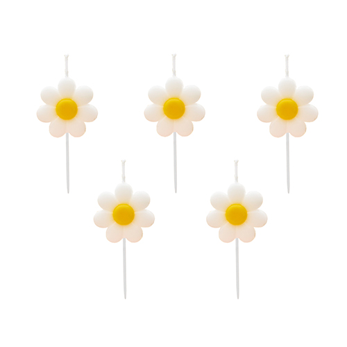 White Daisy Shaped Wax Pick Candles - Pack of 5