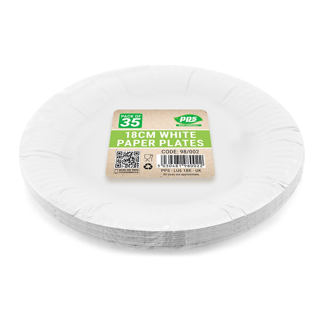 Plain White Biodegradable Round Paper Plates 18cm - Pack of 35 View 4