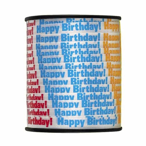 White Happy Birthday Printed Curling Ribbon - 75 yd / 68.5m