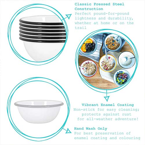 White Enamel Bowl with Black Rim 16cm Product Gallery Image