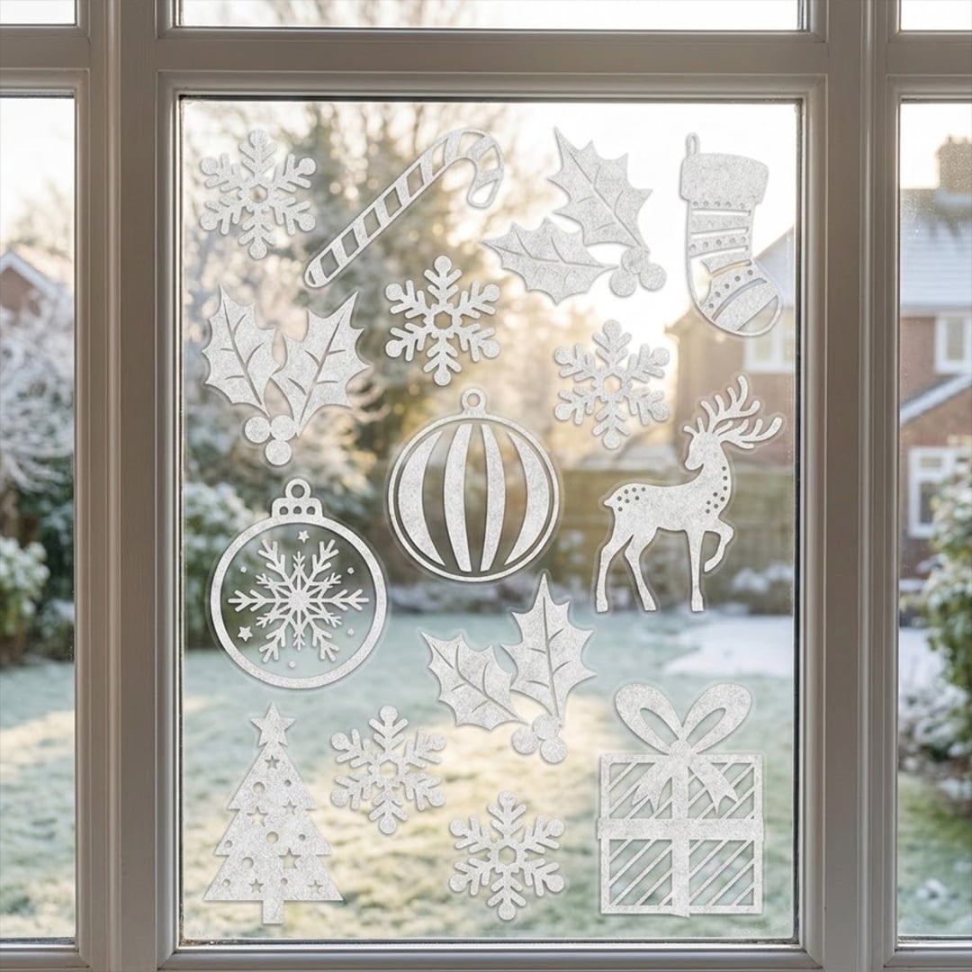 White Flock Christmas Window Stickers