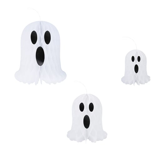 White Ghost 3D Halloween Hanging Decorations - Pack of 3 Product Image