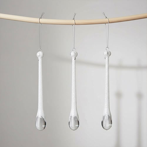 White Glitter Droplet Christmas Hanging Decorations - Pack of 3