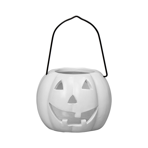 White Pumpkin Halloween Tea Light Ceramic Candle Holder with Handle 10cm View 2