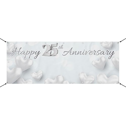 White Happy 25th Anniversary Design Large Personalised Banner – 10ft x 4ft