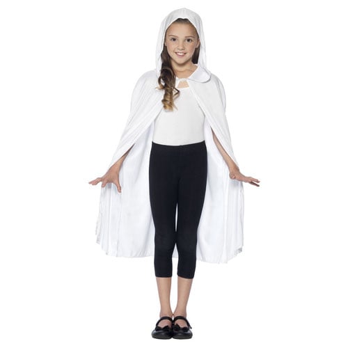 White Hooded Cape Fancy Dress Costume Accessory Unisex Kids One Size Product Gallery Image