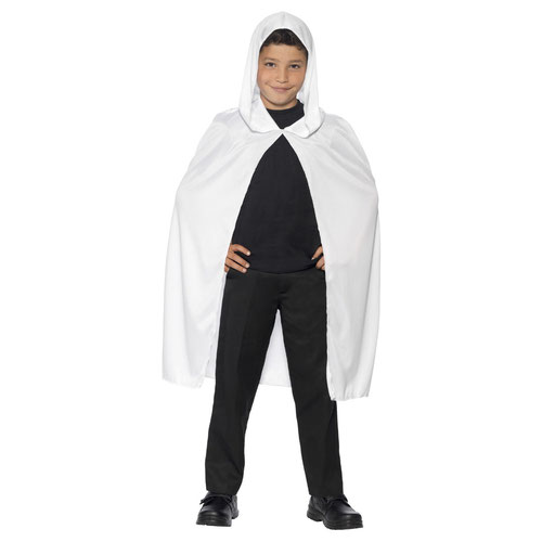 White Hooded Cape Fancy Dress Costume Accessory Unisex Kids One Size