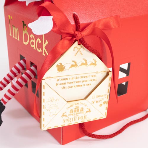 White Naughty Elf Arrival in a House with Wooden Christmas Envelope Product Gallery Image