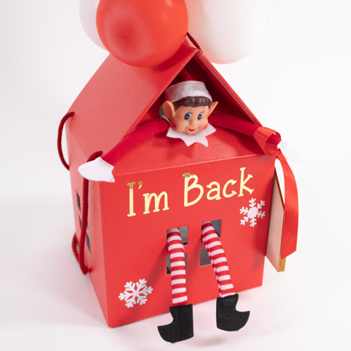 White Naughty Elf Arrival in a House with Wooden Christmas Envelope Product Gallery Image