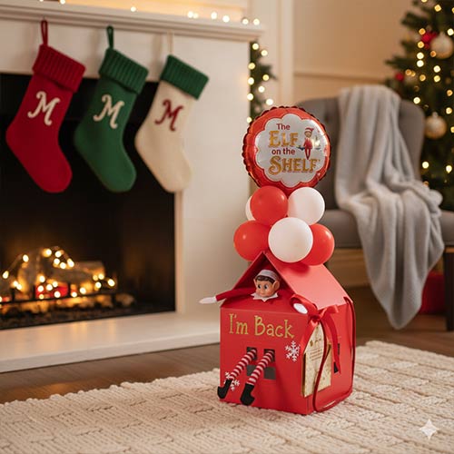 White Naughty Elf Arrival in a House with Wooden Christmas Envelope