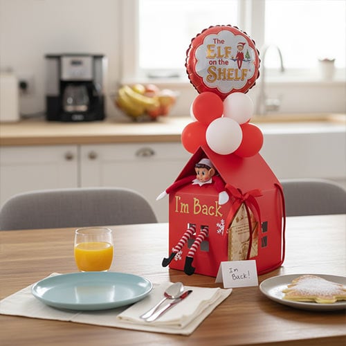 White Naughty Elf Arrival in a House with Wooden Christmas Envelope Product Gallery Image