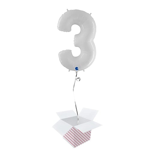 White Number 3 Helium Foil Giant Balloon  - Inflated Balloon in a Box Product Image