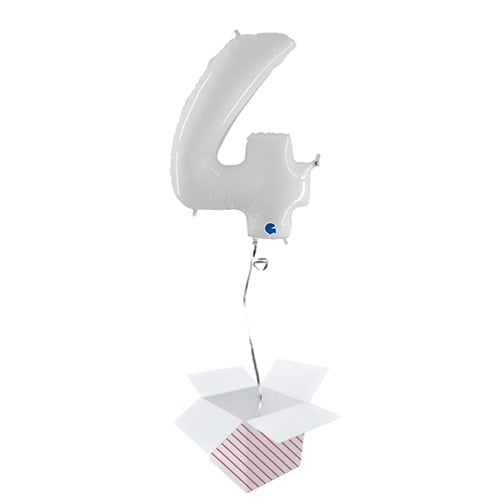 White Number 4 Helium Foil Giant Balloon  - Inflated Balloon in a Box Product Gallery Image
