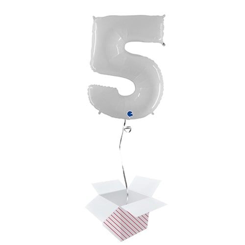 White Number 5 Helium Foil Giant Balloon  - Inflated Balloon in a Box Product Gallery Image