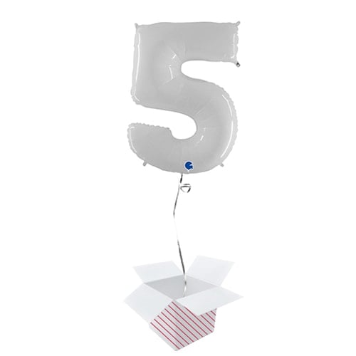 White Number 5 Helium Foil Giant Balloon  - Inflated Balloon in a Box Product Image