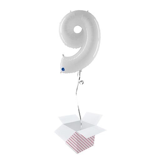 White Number 9 Helium Foil Giant Balloon  - Inflated Balloon in a Box Product Image