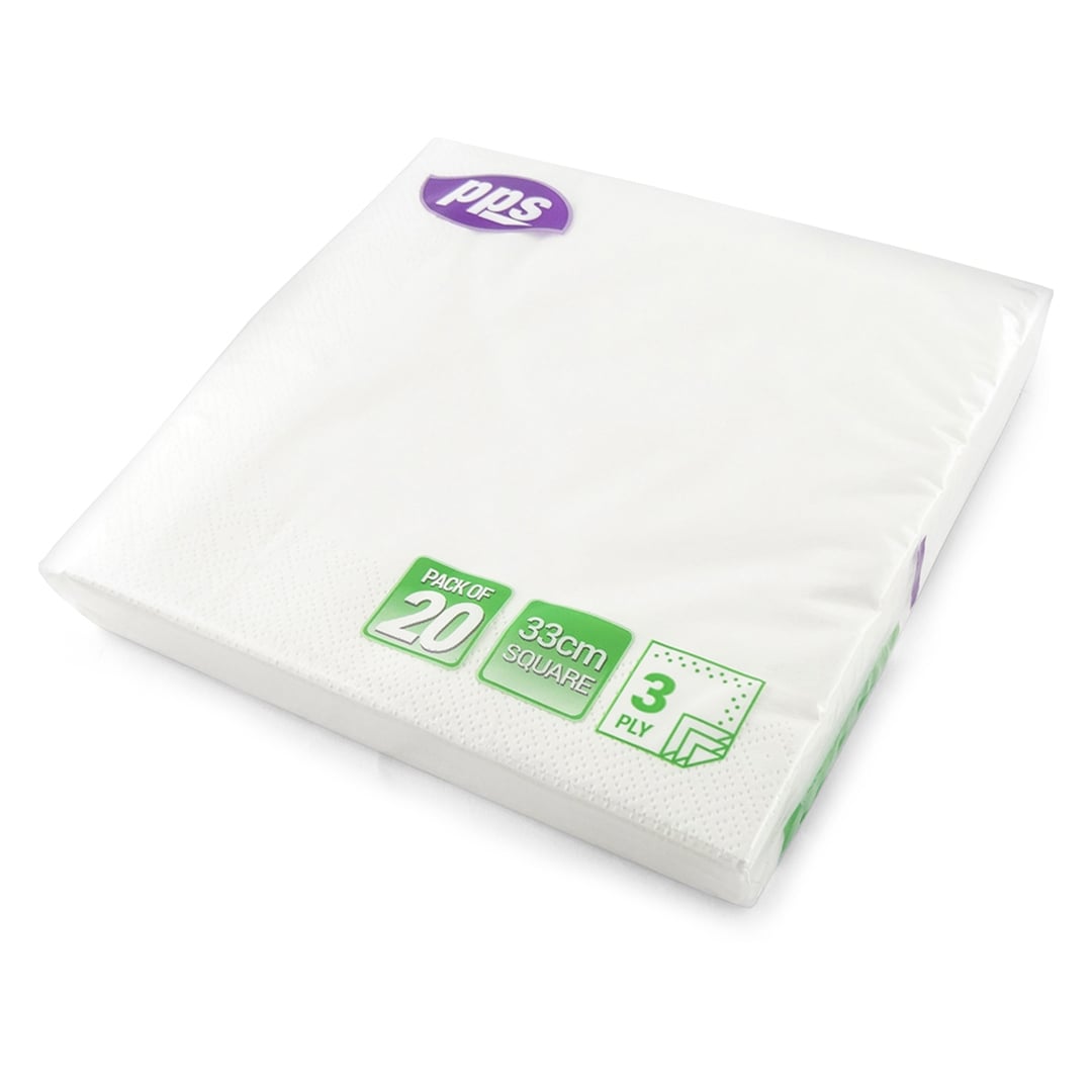 White Paper Luncheon Napkins 33cm 3 Ply - Pack of 20 View 2