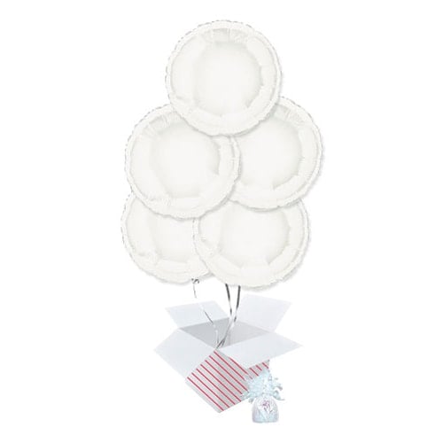White Round Foil Helium Balloon Bouquet - 5 Inflated Balloons In A Box Product Gallery Image