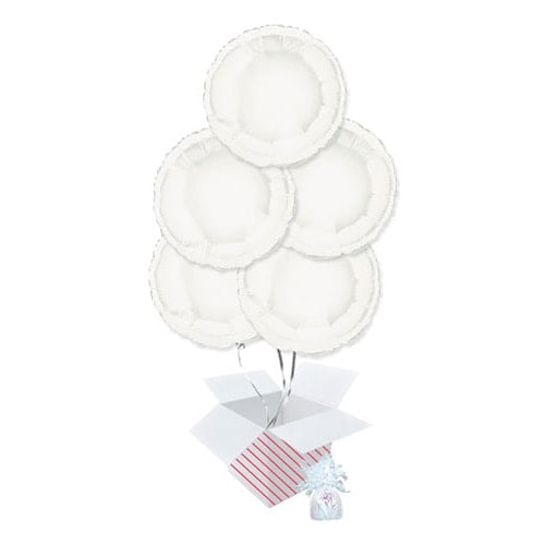 White Round Foil Helium Balloon Bouquet - 5 Inflated Balloons In A Box Product Image