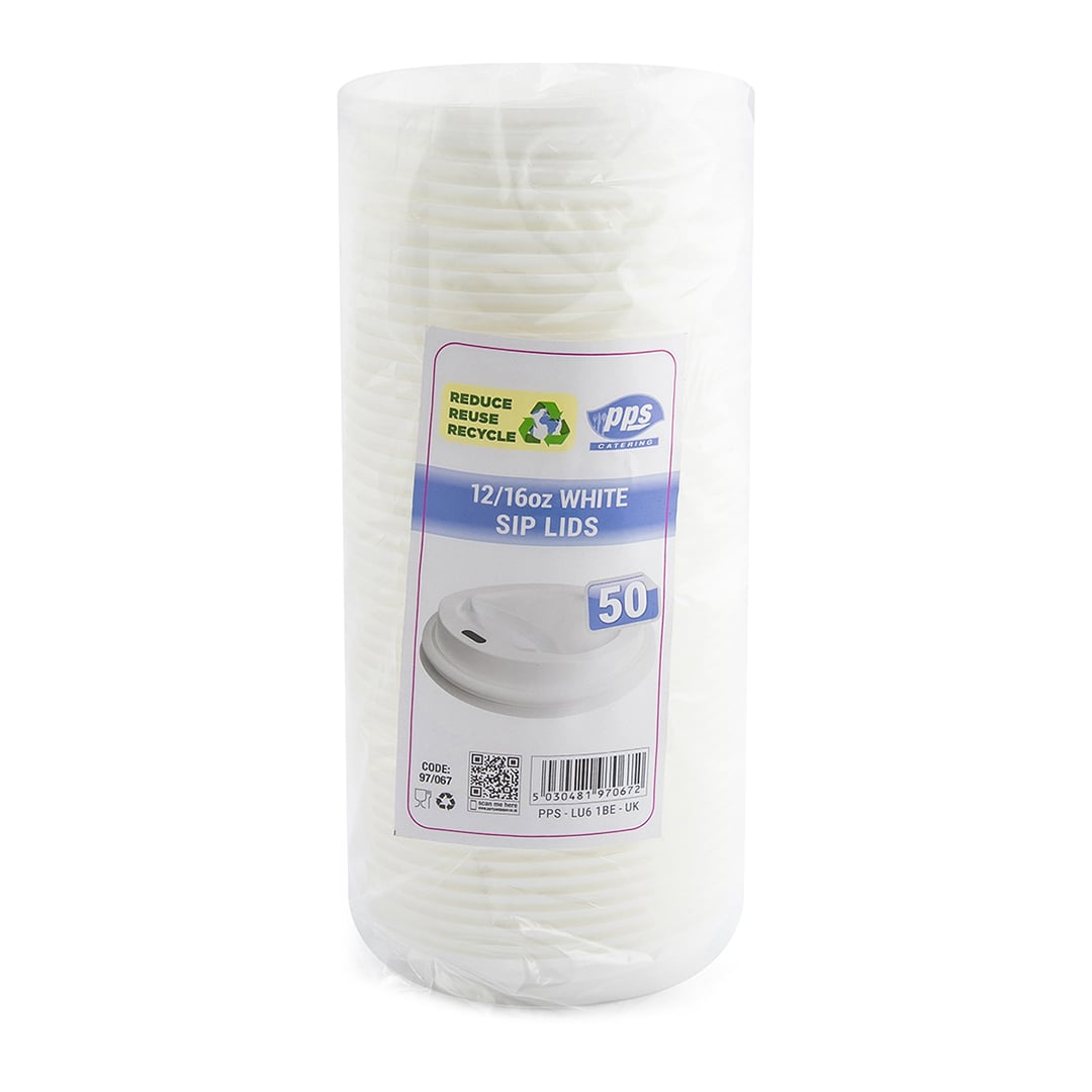 White Sip Through Plastic Lids for 340ml Cups - Pack of 50 Product Gallery Image