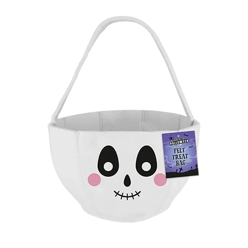 White Skeleton Halloween Felt Treat Bag 27cm Product Image