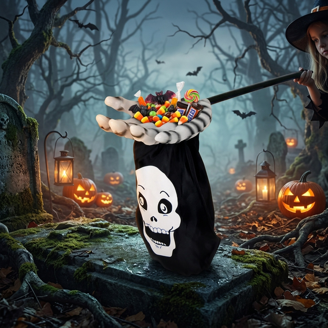 White Skeleton Hand Halloween Trick or Treat Plastic Bucket 53cm View 2