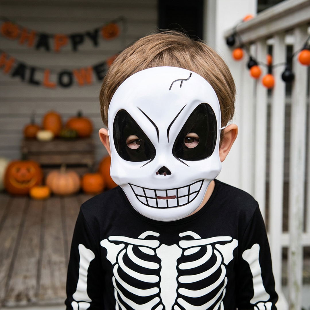 White Skeleton Skull Unisex Kids Halloween Fancy Dress Mask View 2
