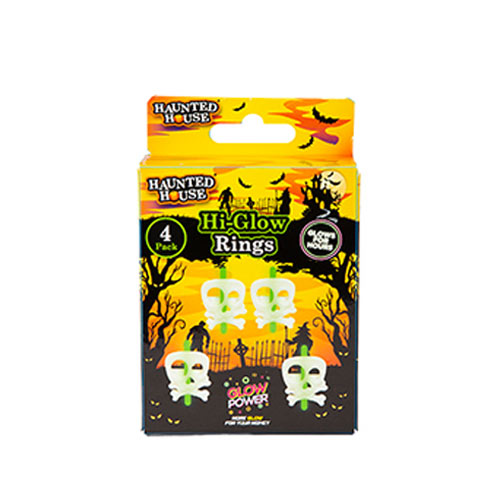White Skull Hi-Glow Halloween Rings - Pack of 4 Product Gallery Image