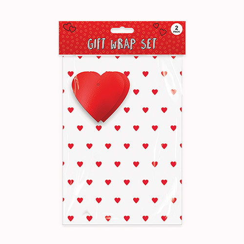 White with Love Hearts Valentine's Gift Wrapping Paper Sheets with Tags - Pack of 2 Product Image