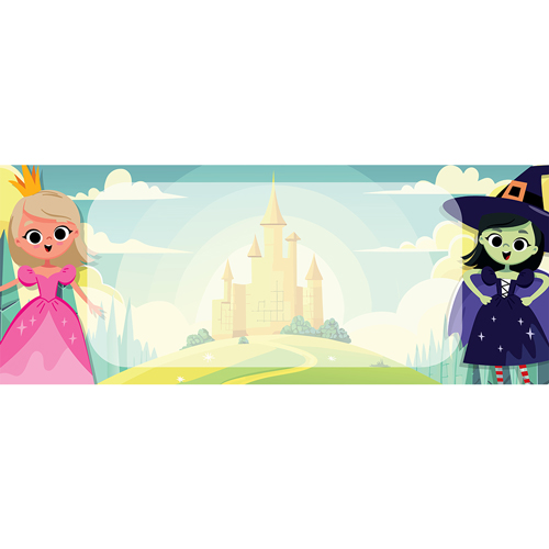 Wickedly Magical Cartoon Princess & Witch Small Personalised Banner 4ft x 2ft Product Gallery Image