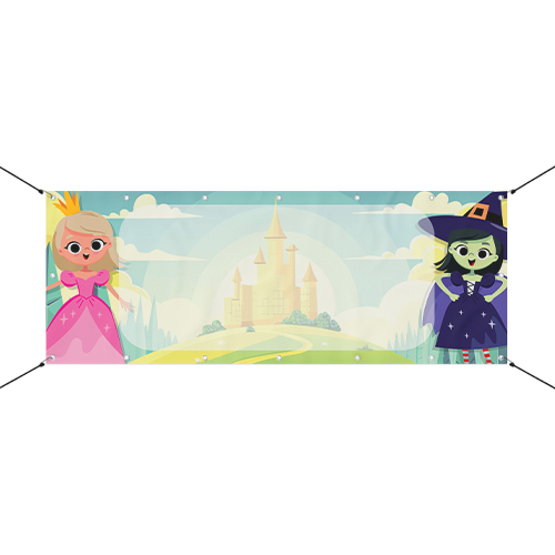 Wickedly Magical Cartoon Princess & Witch Small Personalised Banner 4ft x 2ft