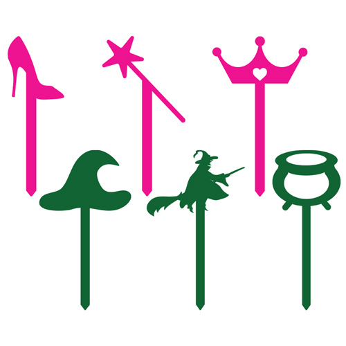 Wickedly Magical Green & Hot Pink Acrylic Cake Pick Toppers - Pack of 6 Product Gallery Image