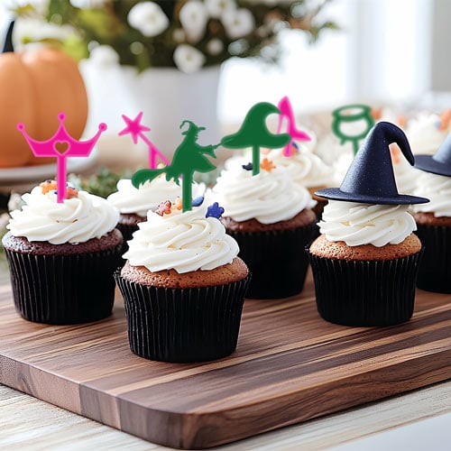Wickedly Magical Green & Hot Pink Acrylic Cake Pick Toppers - Pack of 6 Product Gallery Image