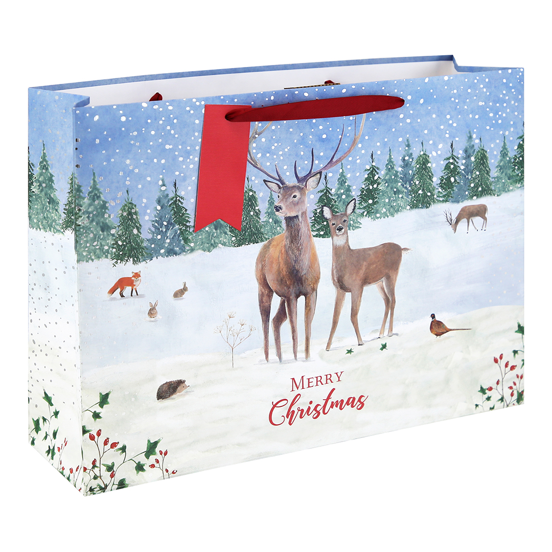 Winter Deer Christmas Extra Large Kraft Shopper Gift Bag 44cm