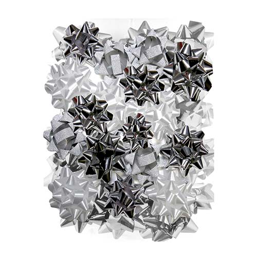 Winter Metallic Silver & White Christmas Gift Ribbon Bows - Pack of 16 Product Image