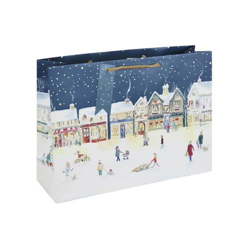 Winter Scene Christmas Large Navy Shopper Gift Bag 37cm