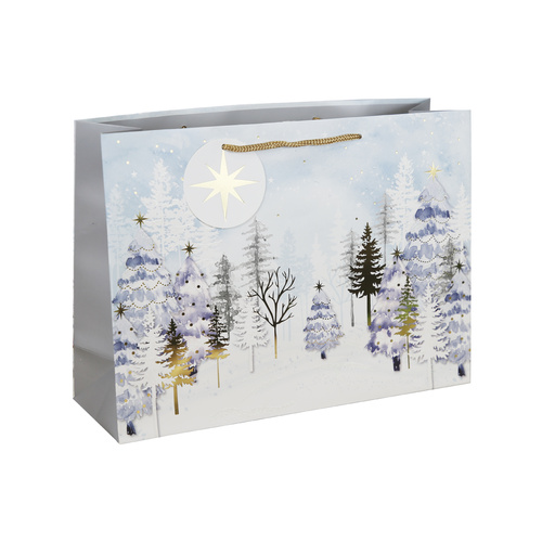 Winter Scene Christmas Trees Large Light Blue Shopper Gift Bag 37cm Product Image