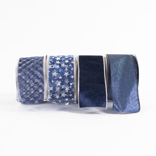 Wintery Navy Blue Luxury Christmas Decorative Wired Ribbon Reels 3m - Pack of 12 Product Gallery Image