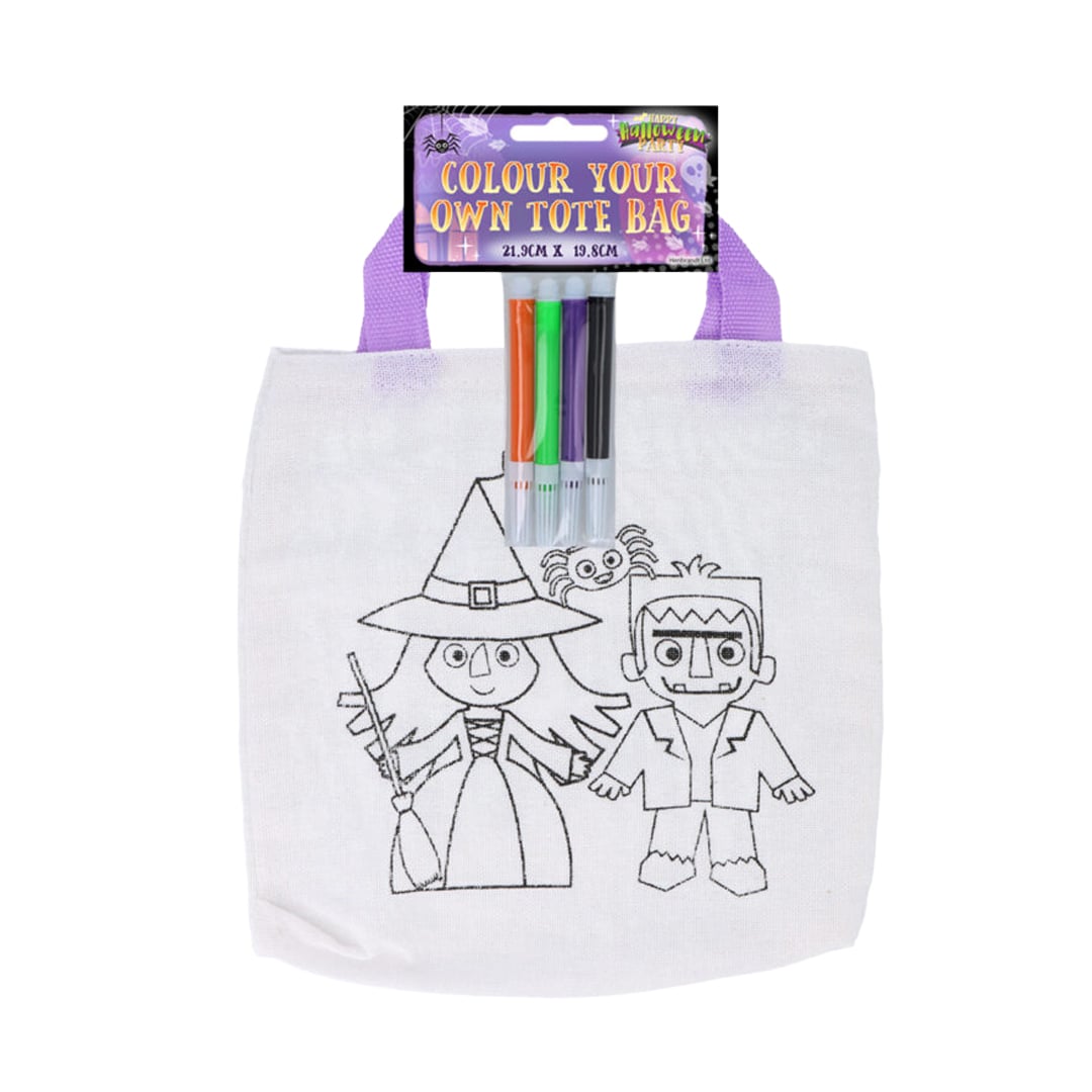 Witch & Frankenstein Colour Your Own Mini Halloween Tote Bag 22cm