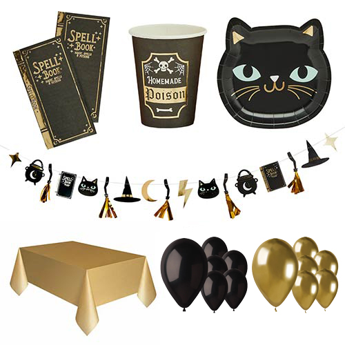 Witchy Cats Halloween 16 Person Deluxe Party Pack