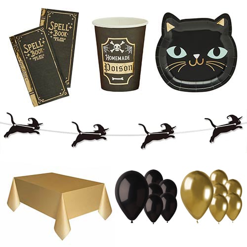 Witchy Cats Halloween 16 Person Deluxe Party Pack