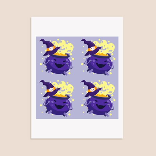 Witchy Cauldron Halloween Round Square 95mm - Sheet of 4 Product Gallery Image