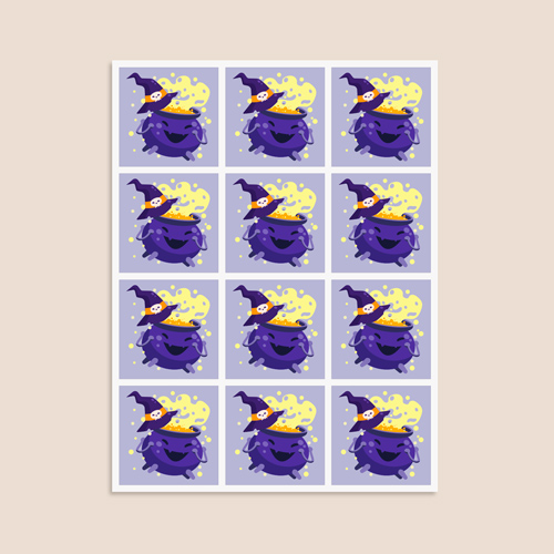 Witchy Cauldron Halloween Square Stickers 60mm - Sheet of 12 Product Gallery Image