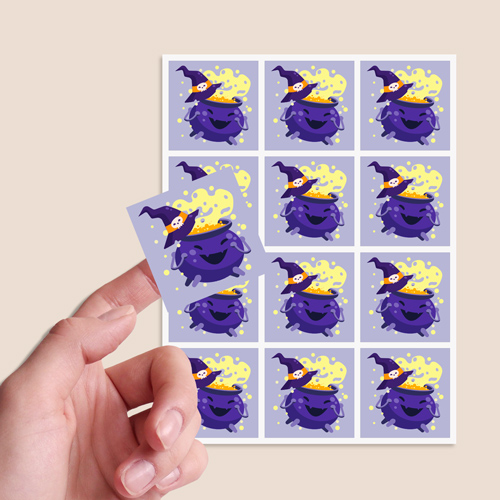 Witchy Cauldron Halloween Square Stickers 60mm - Sheet of 12 Product Gallery Image