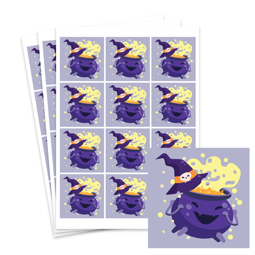 Witchy Cauldron Halloween Square Stickers 60mm - Sheet of 12 Product Gallery Image