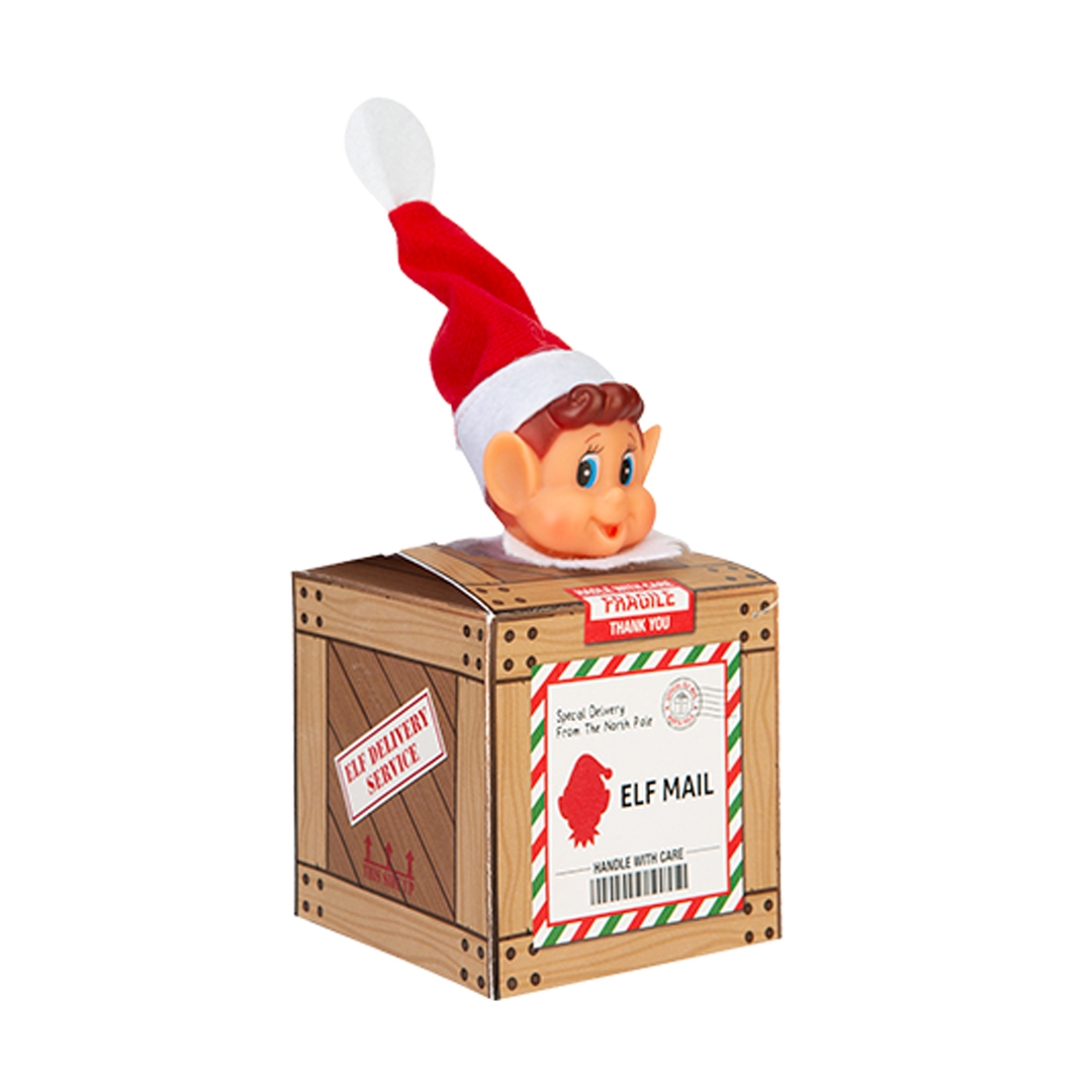 Wood Effect Naughty Christmas Elf Arrival Delivery Box 9cm View 2