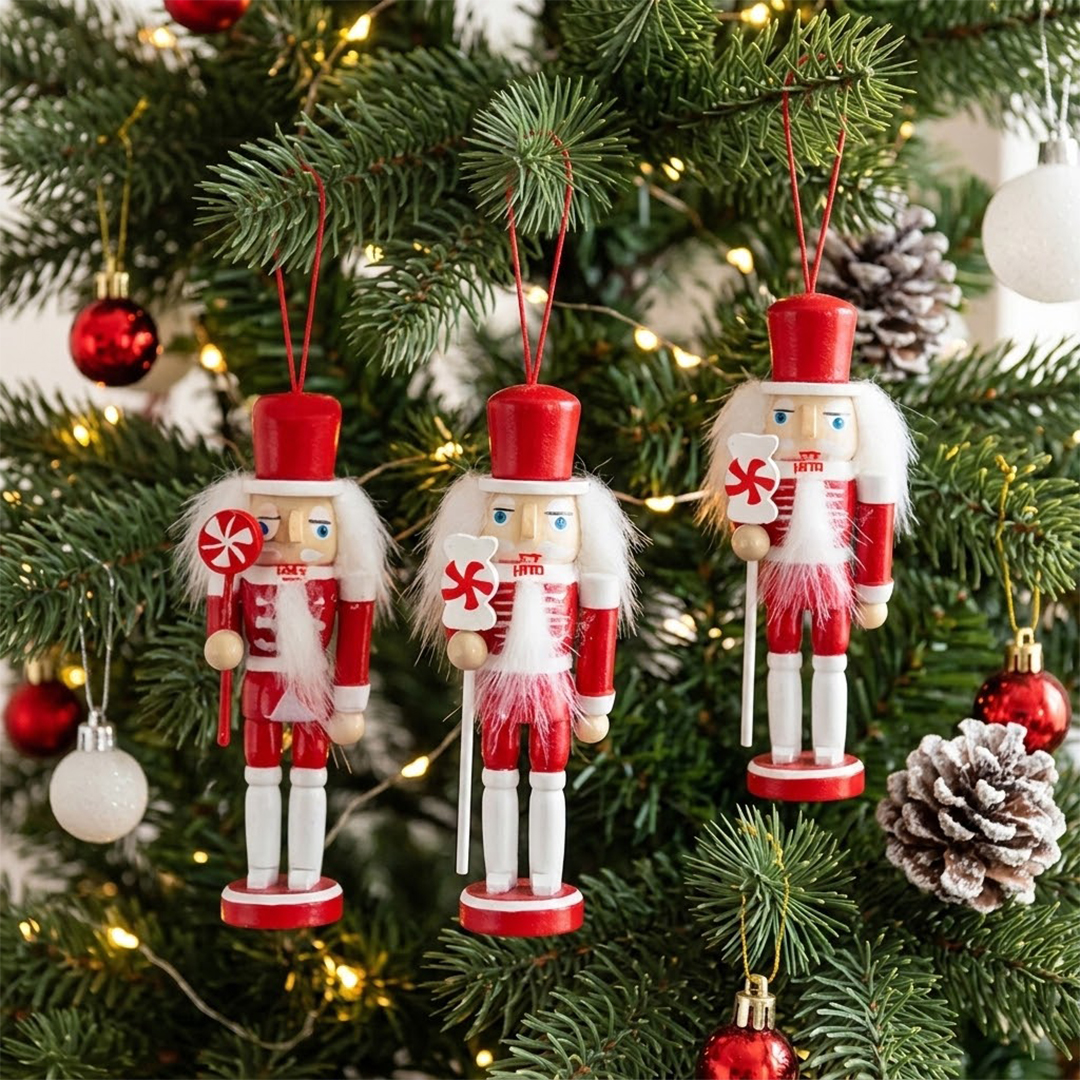 Wooden Nutcracker Baubles Christmas Hanging Tree Decorations 12.5cm - Pack of 3