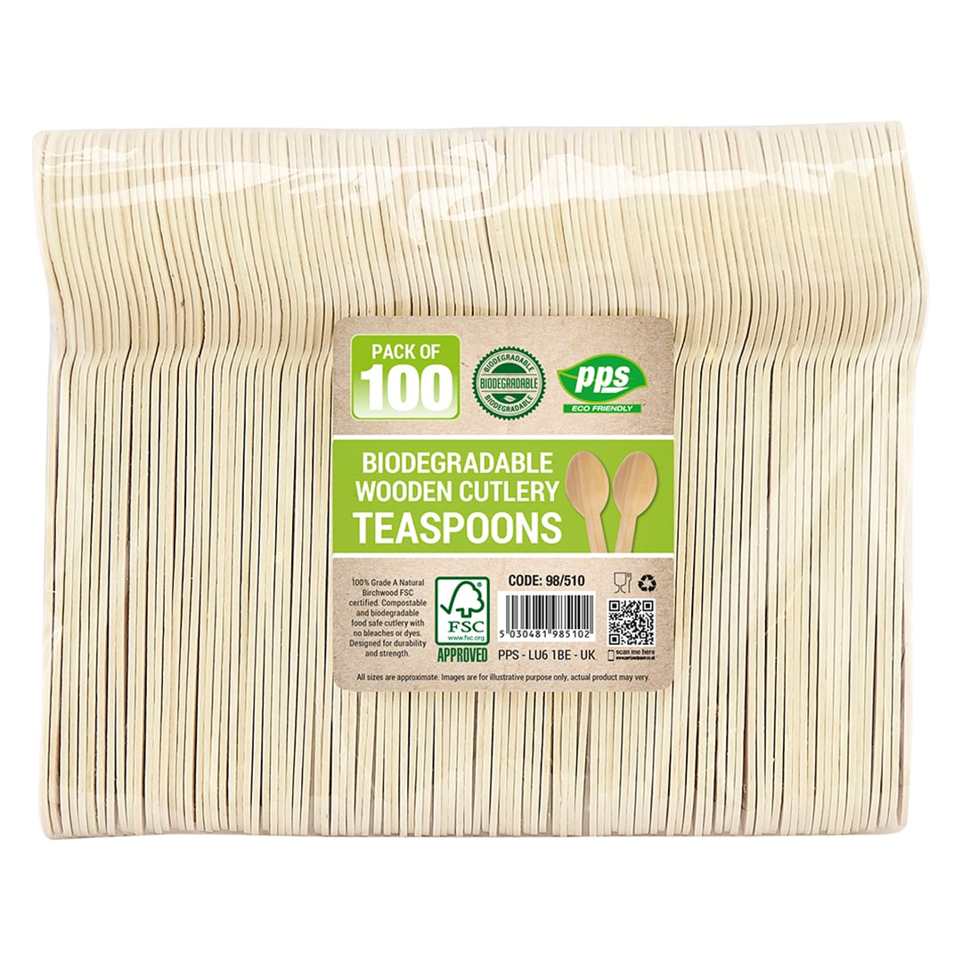 Wooden Teaspoons Biodegradable Cutlery 11cm - Pack of 100 Product Gallery Image