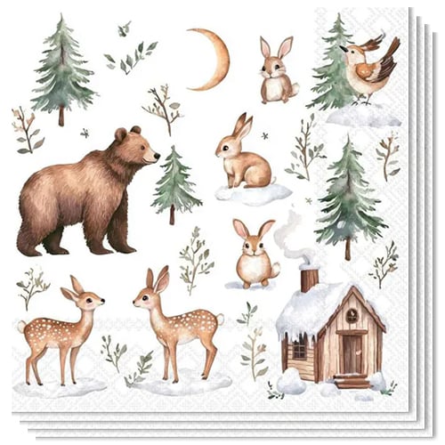 Woodland Animals & Nature Christmas Paper Luncheon Napkins 3 Ply 33cm - Pack of 20 View 2